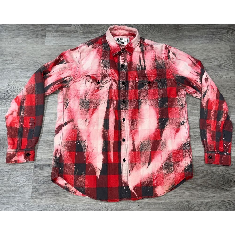 Franklin Flannels Shirts Size L Red Plaid Bleach Button Up Long Sleeve Upcycled